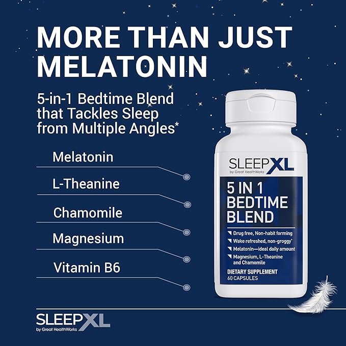SleepXL Sleep Supplement Non-Habit-Forming Formula - Fall Asleep Faster & Sleep Longer - 5 key