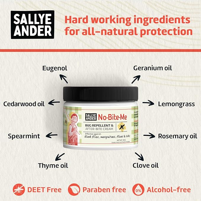 SALLYEANDER No Bite Me All-Natural Bug & Insect Repellent - Anti Itch Cream - 8 oz - Safe for Kids