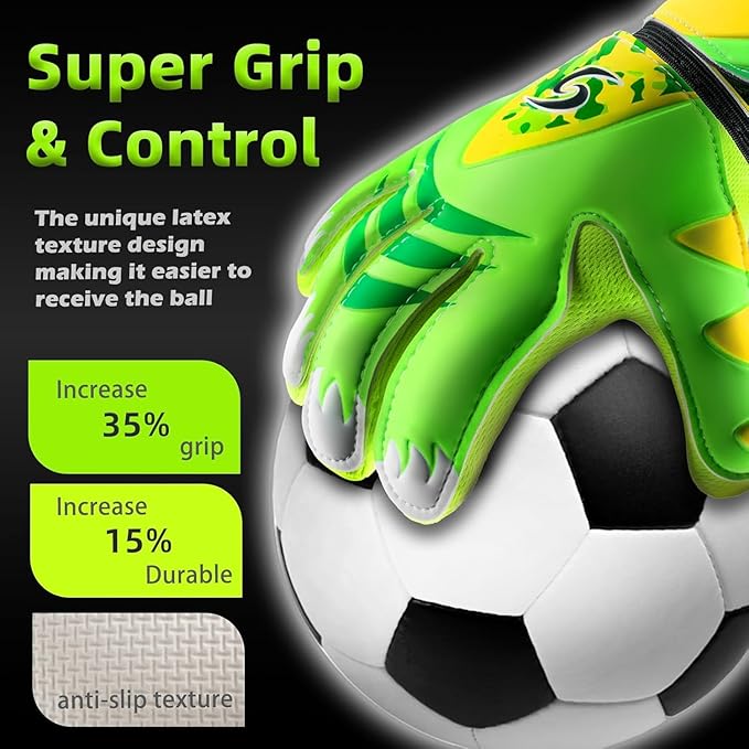Sportout Kids Goalkeeper Gloves, Soccer Gloves with Double Wrist Protection and Non-Slip Wear