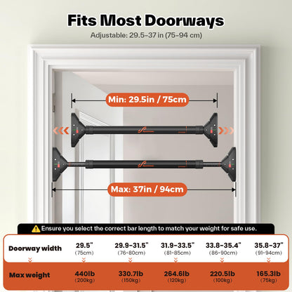 Sportneer Pull Up Bar for Doorway, No-Drill, 29.5-37 in, 440 lb