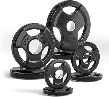 LIONSCOOL 2-Inch Rubber Olympic Grip Weight Plates for Strength Training, Weightlifting, Solid Cast