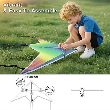 5 Pack Kites for Kids & Adults, Rainbow Butterfly Kite Delta Kites for Kids Age 4-8 8-12, Easy to