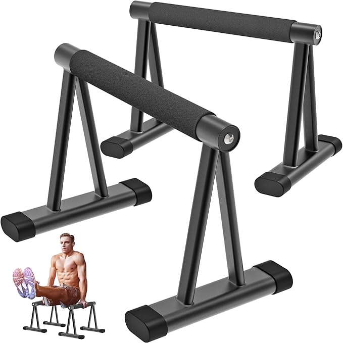 Dolibest Push Up Bar, 12'' High Parallettes Bars with 8 Rubber Feet & Comfortable Handle, Dip Bars