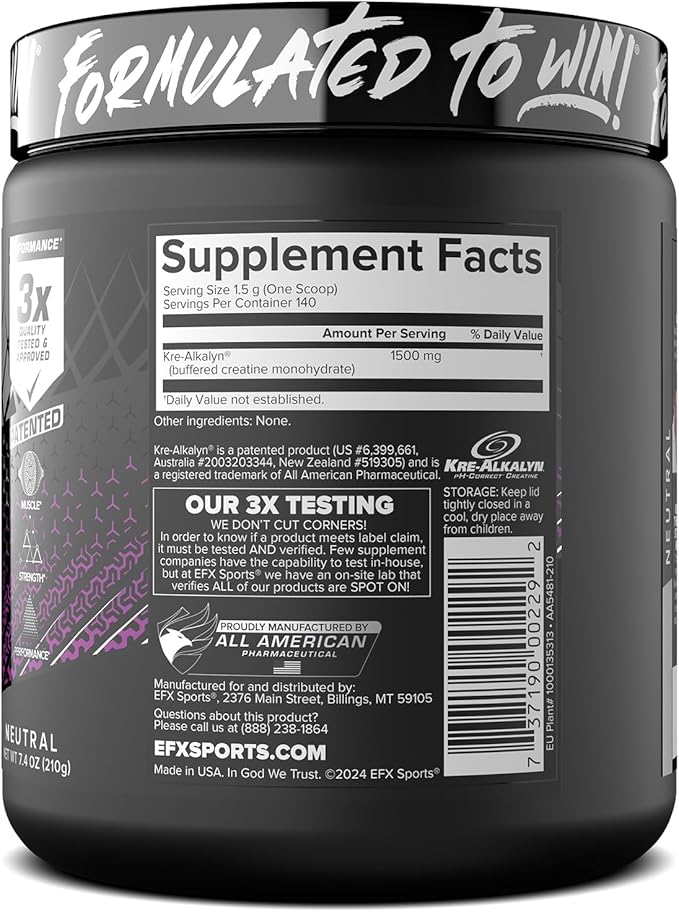 EFX Sports Kre-Alkalyn EFX Powder | pH Correct Creatine Monohydrate Powder Supplement | Strength