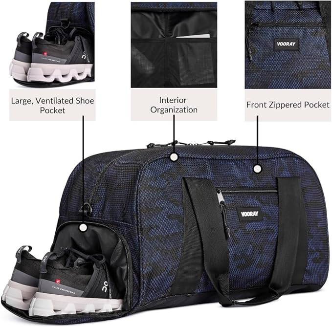 Vooray Burner Gym Duffel Bag, Gym Bag for Women and Men with Shoe Compartment, Weekender, Overnight