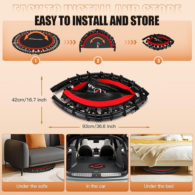 ANCHEER 40" Foldable Mini Trampoline,Max Load 450lbs/550lbs Indoor Trampoline,with 4 Level