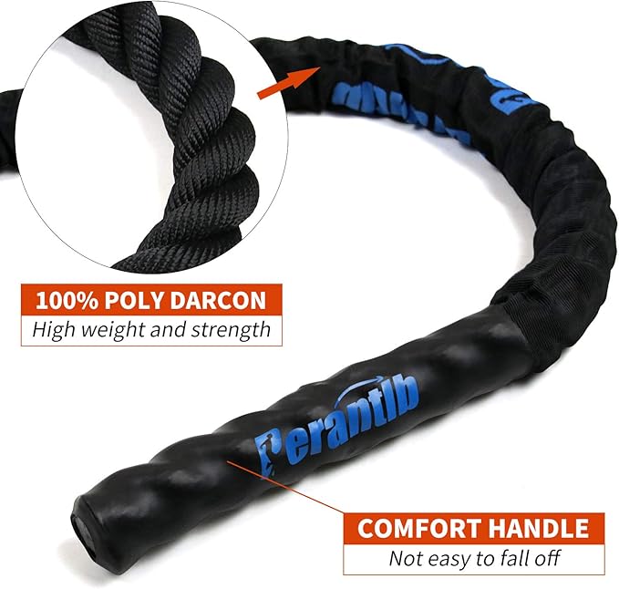 Perantlb Battle Rope With Wear-Resistant Nylon Protective Sleeve - Heavy Battle Rope for Strength