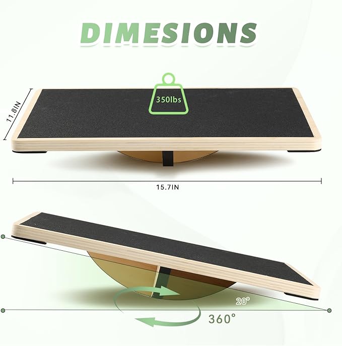 Professional Wooden Balance Board for Adults-Anti-Slip 350LBS Wobble Board for Physical Therapy