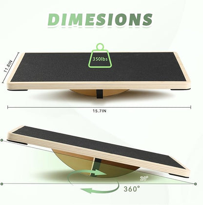 Professional Wooden Balance Board for Adults-Anti-Slip 350LBS Wobble Board for Physical Therapy