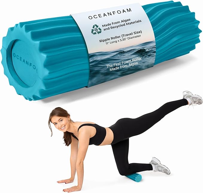 Oceanfoam Tidal Roller - Miami Blue - Muscle Massage Foam Roller for Back Pain & Stretching - Firm