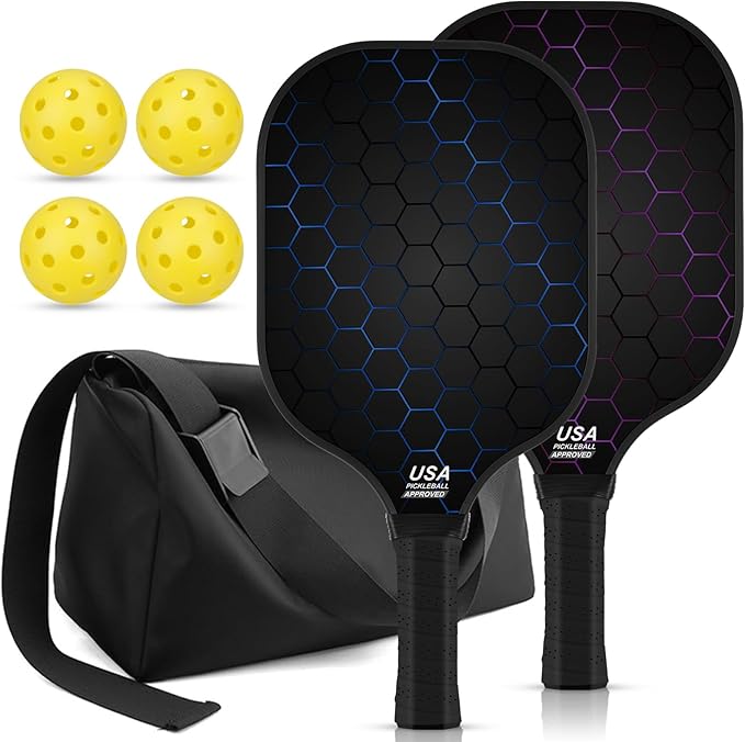 99.9% T300 Carbon Fiber Lightweight Pickleball Paddles Set of 2 Indoor Outdoor Games Equipment