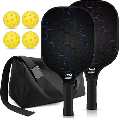 99.9% T300 Carbon Fiber Lightweight Pickleball Paddles Set of 2 Indoor Outdoor Games Equipment