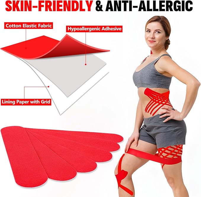 60PCS Precut Kinesiology Tape Strips, 2 inch x 10 inch Athletic Tape, Kinetic Tape, Elastic Muscle