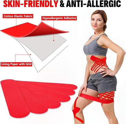 60PCS Precut Kinesiology Tape Strips, 2 inch x 10 inch Athletic Tape, Kinetic Tape, Elastic Muscle