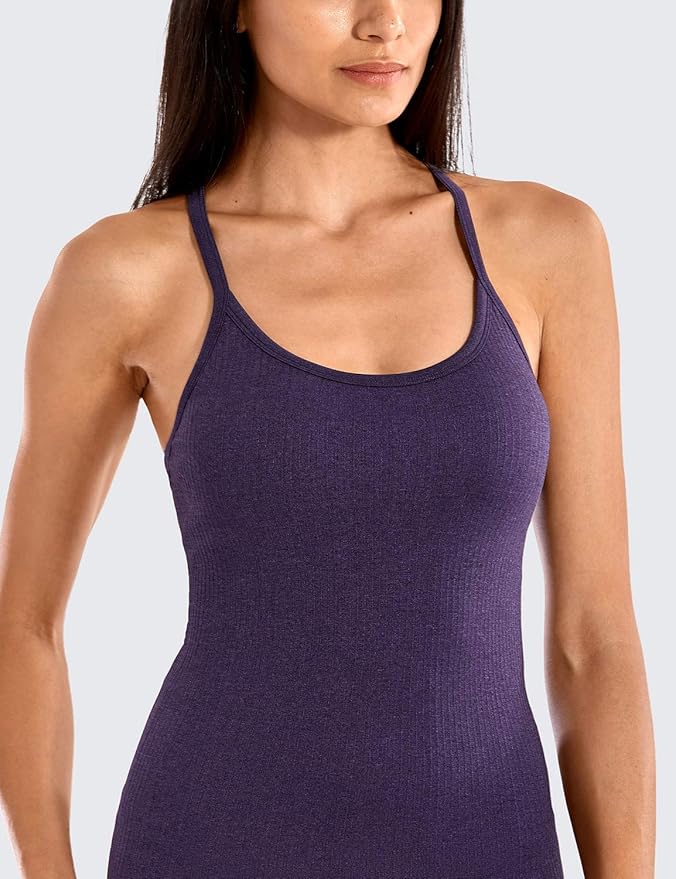 CRZ YOGA Seamless Workout Tank Tops for Women Racerback Athletic Camisole Sports Shirts with Built