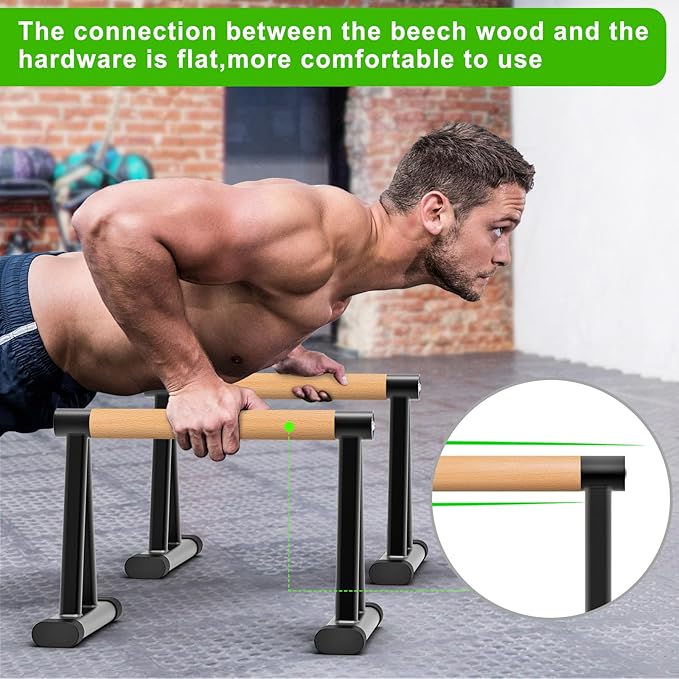 Dolibest Push Up Bar, 12'' High Parallettes Bars with 8 Rubber Feet & Comfortable Handle, Dip Bars
