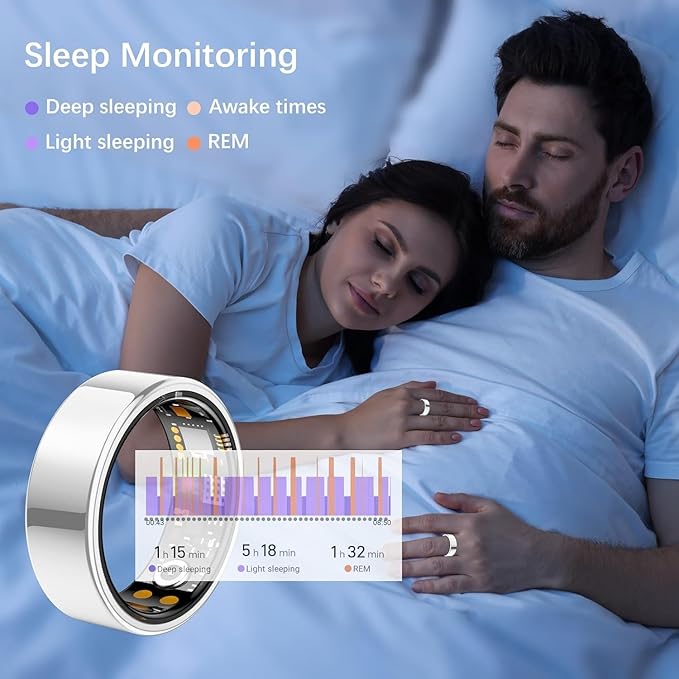 Ring Health Tracker for Women Men, Fit Ring with Heart Rate, Blood Oxygen, Sleep Monitor, Calories