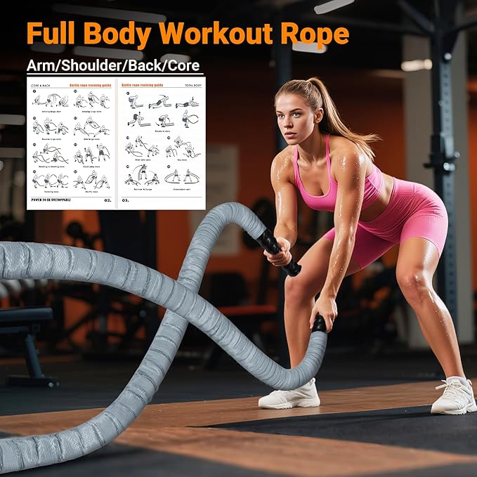 Battle Rope 1/1.26/1.5/2 Inch Diameter,Pink 30FT/40FT/50FT Exercise Workout Ropes for Home Gym