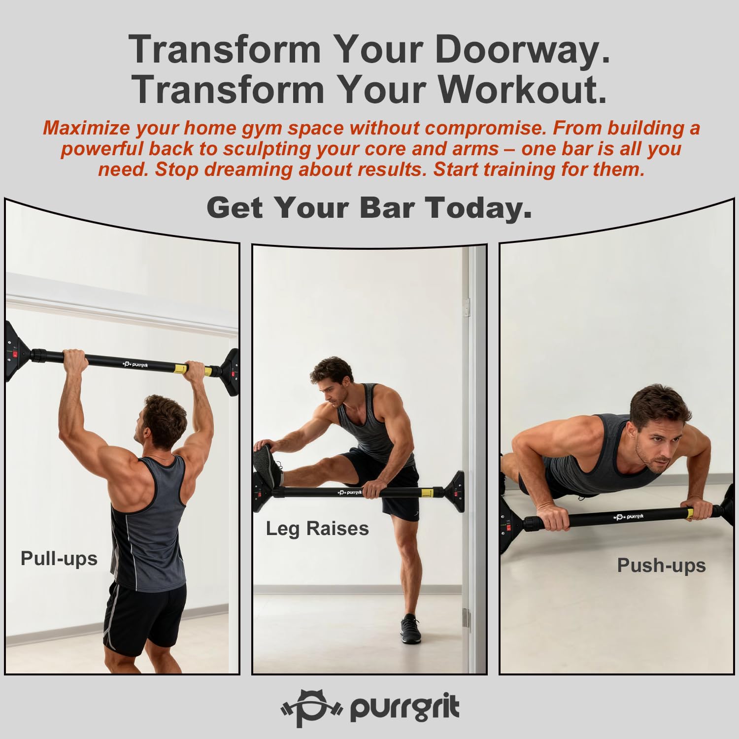 PURRGRIT Adjustable Doorway Pull Up Bar No-Screw 440lbs