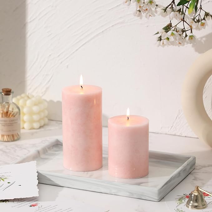 3x4 inch Pink Pillar Candles Set of 3, Unscented Pillar Candle, Dripless and Smokeless Large
