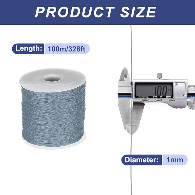 MECCANIXITY 1/16 Inch Polypropylene Rope Braided Ropes, 328ft Nylon Rope Hollow Utility Cord for
