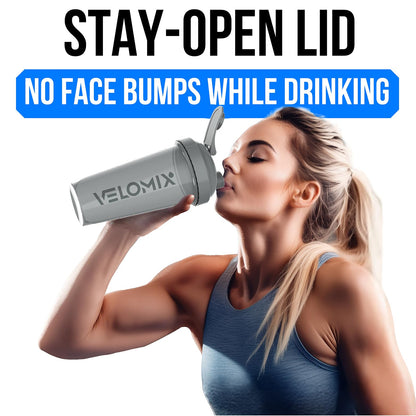 VELOMIX 4 Pack 28oz Protein Shaker Bottle for Protein Mixes, Silver Aurora