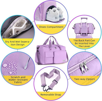FIORETTO Women's Gym Duffle Bag with Shoes Compartment, 37L Capacity, Ideal for Travel, Gym