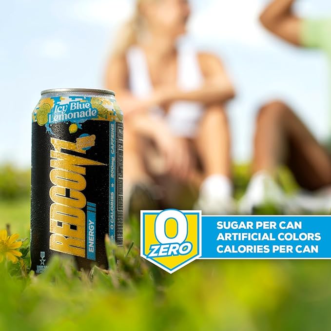 REDCON1 Energy High Performance Drink, Icy Blue Lemonade - Zero Sugar Energy Drink with Alpha GPC