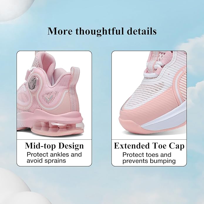 VITUOFLY Kids Basketball Shoes Boys Air Cushion Sneakers Girls Mid Top School Hoops Shoes Non-Slip