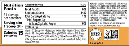 SOS Hydration Electrolyte Drink Mix (31 Servings) – Low Sugar, 15 Calorie, Keto-Friendly & Rapid