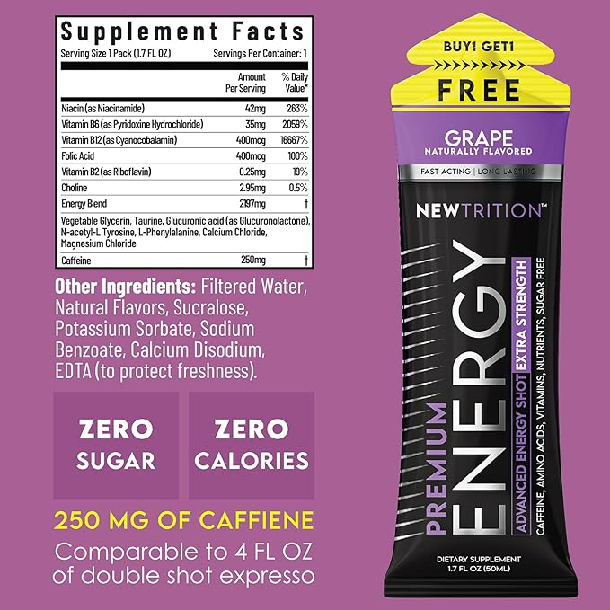 NewTrition® Extra Strength Energy Shots, 250mg Caffeine Energy Shots with Vitamin B & Amino Acids