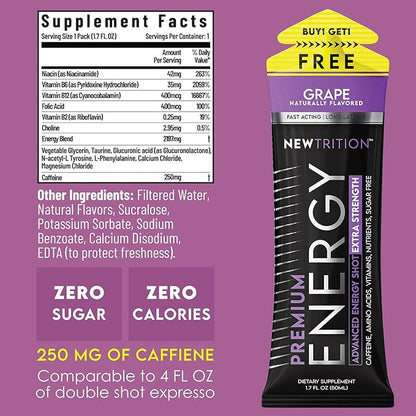 NewTrition® Extra Strength Energy Shots, 250mg Caffeine Energy Shots with Vitamin B & Amino Acids