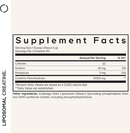Codeage Liposomal Creatine Powder Supplement - 3-Month Supply - 5000mg Creatine Monohydrate Pre