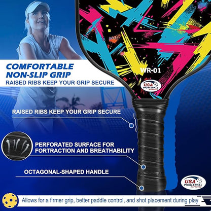 Carbon Fiber Pickleball Paddles Set of 4 or 2 Rackets,USAPA Approved Carbon Fiber Surface Pickle