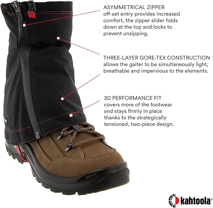 Kahtoola LEVAgaiter Mid GTX Gaiters, Waterproof Gore-TEX Shoe & Boot Protection for Mountaineering