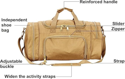 Tactical Travel Duffle Bag with Shoes Compartment Weekender Bags Carry On Overnight Bag For Men and