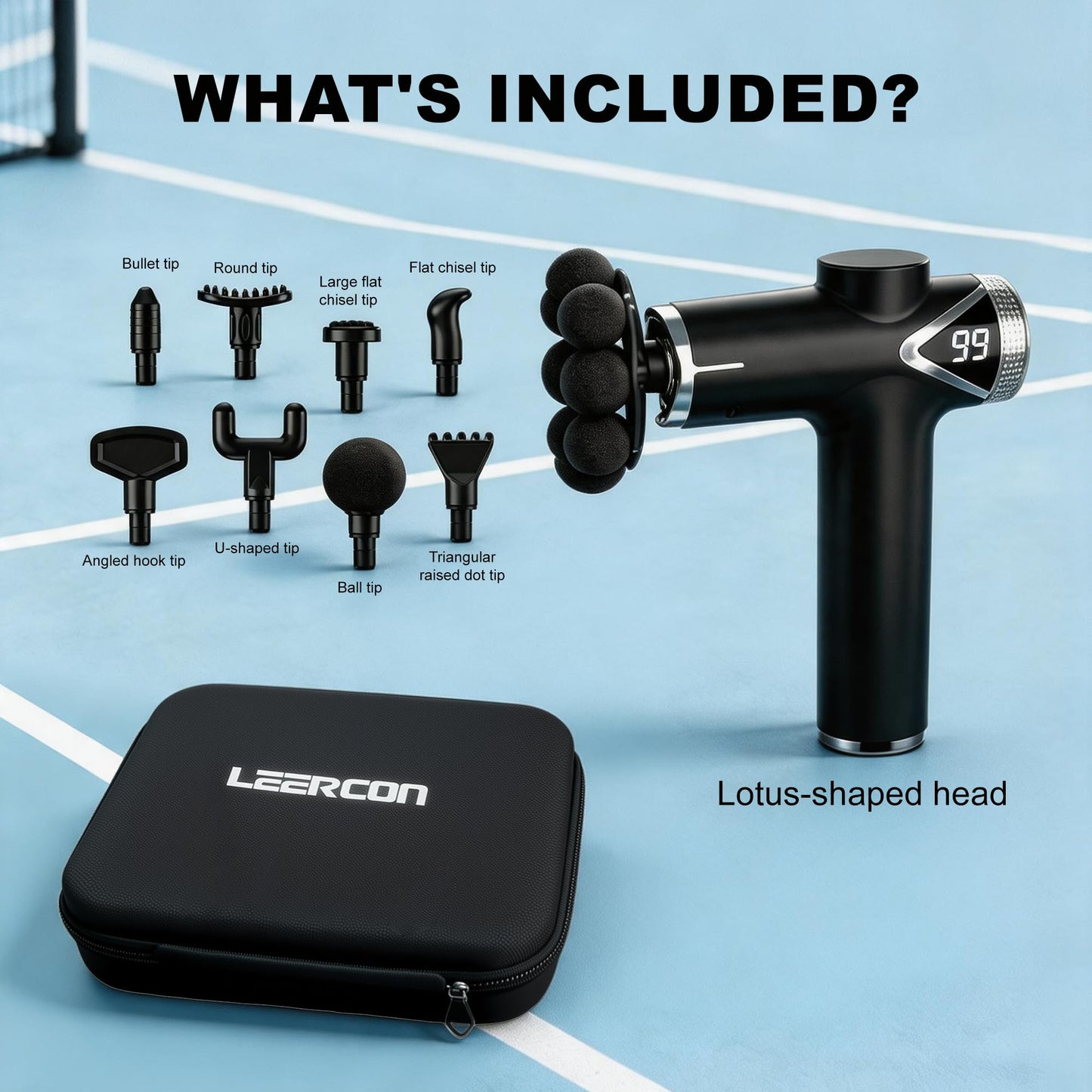 LEERCON Massage Gun Deep Tissue Back Massager for Pain Relief with 9 Heads