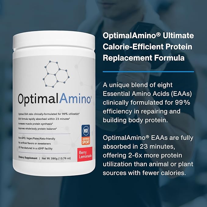 OptimalAmino® Best Pre/Post Workout Recovery Drink, 99% Utilization Essential Amino Acid