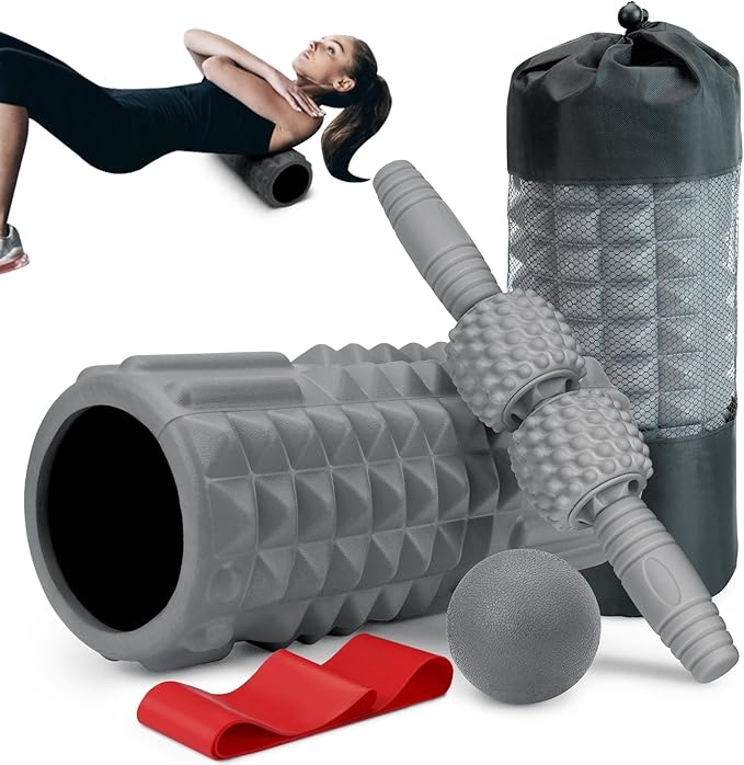 5-in-1 Foam Roller Set, Massage Roller Stick, Massage Ball, Resistance Band for Deep Muscle
