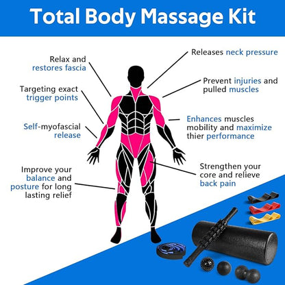 7 in1 Foam Roller Set for Deep Tissue Muscle Massager - High Density Back Roller, Muscle Roller