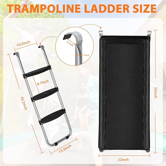 Universal Trampoline Ladder Slide kit, 3 Steps Wide Step Slide Ladder for Trampoline, Trampoline