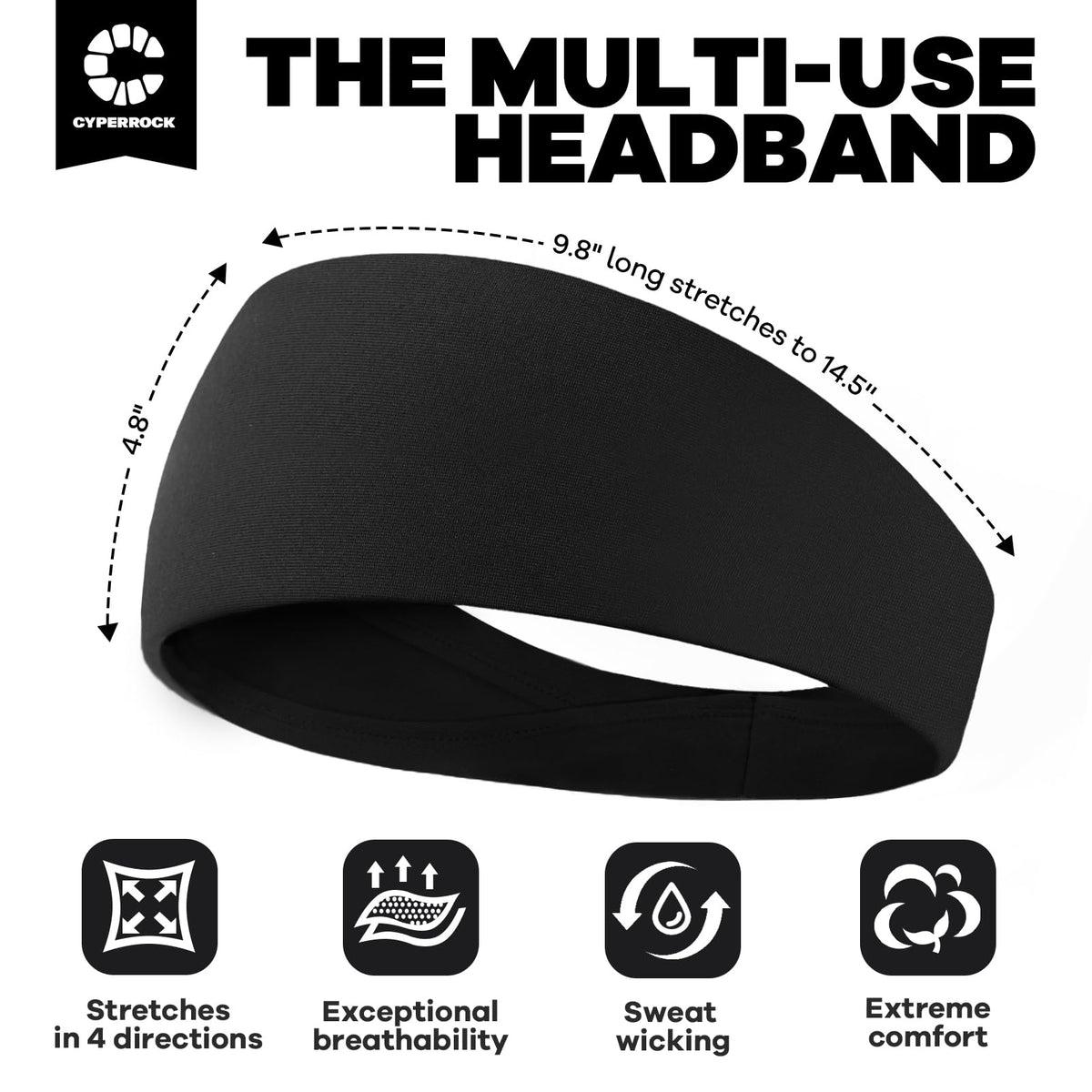 CYPERROCK Sweat Band, 5 Pack Headband Moisture Wicking for Running Sports
