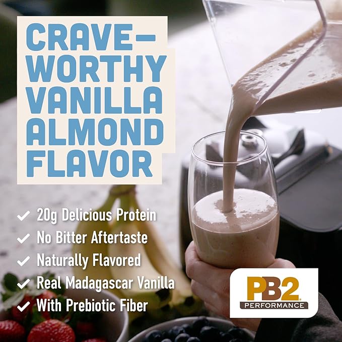 PB2 Performance Almond Plant Based Vegan Protein Powder | 20g Complete Protein, No Added Sugar