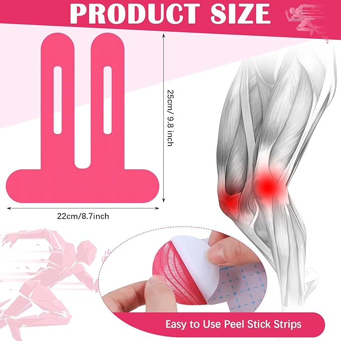 50 Pcs Precut Kinesiology Tape for Knees Pain Relief Elastic Waterproof Athletic Knee Tape for