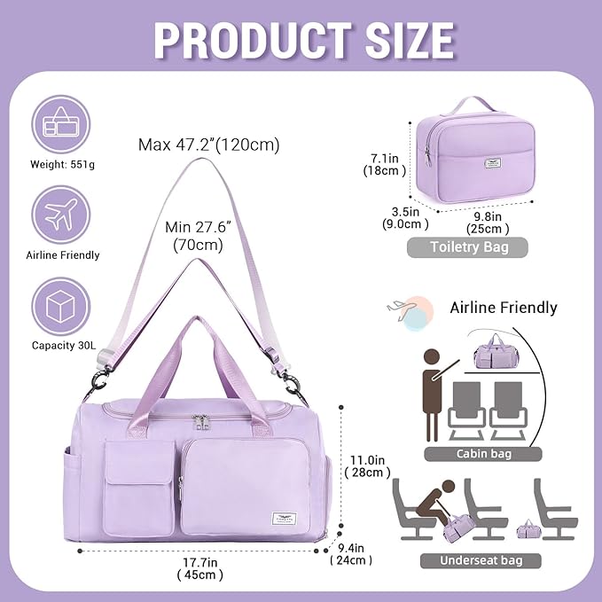 FIORETTO Women's Gym Duffle Bag with Shoes Compartment, 37L Capacity, Ideal for Travel, Gym