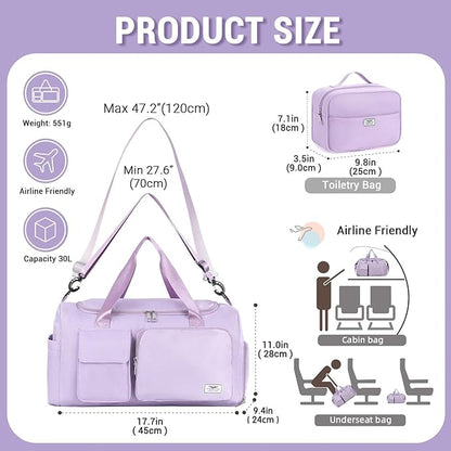FIORETTO Women's Gym Duffle Bag with Shoes Compartment, 37L Capacity, Ideal for Travel, Gym