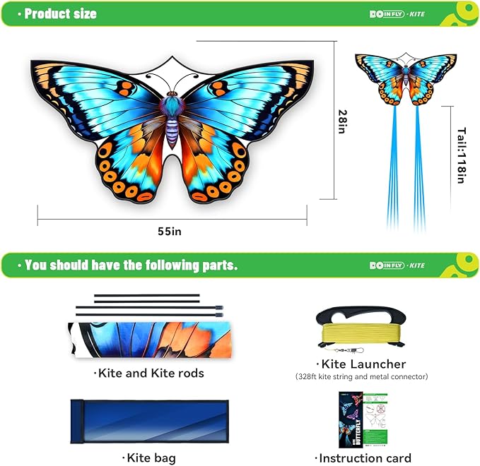 Butterflys for Kids, Beautiful Kite Easy to Fly for Beginners with 328 ft Line & Line Winder