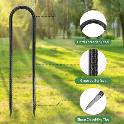 12 in 12 Pack Trampoline Stakes, U Shaped Trampoline Anchors High Wind Heavy Duty, Trampoline