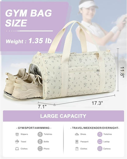 Duffle Bag for Gym Sports Women Girls Workout Travel Bag Weekender with Shoe Compartment and Wet