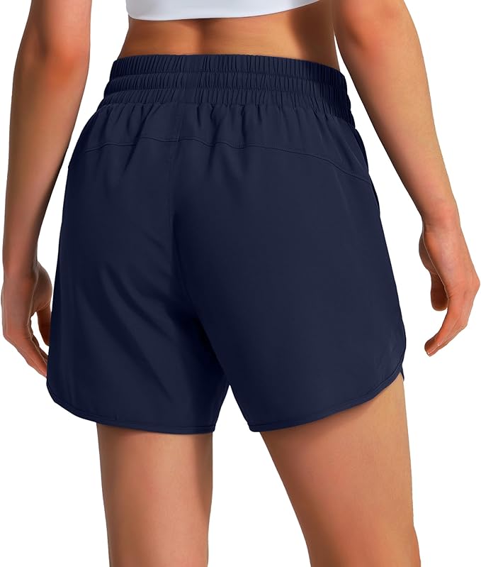 Ksmien Women's 5" Athletic Running Shorts Quick Dry Lightweight Workout Gym Shorts with Zipper